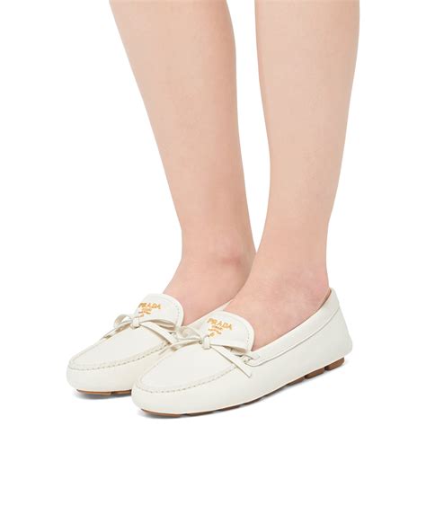 White Saffiano leather loafers 